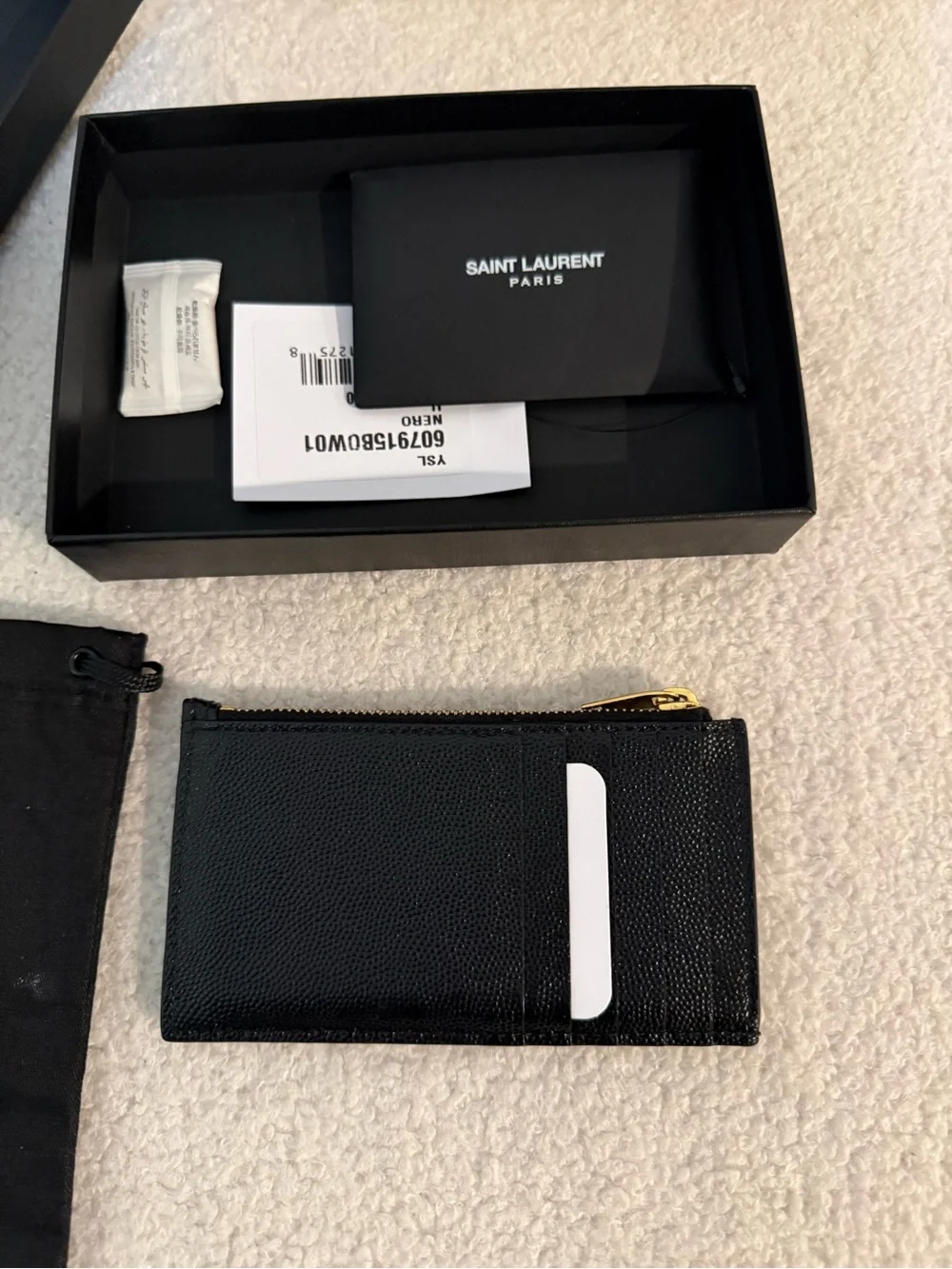 YSL Cassandre Zipped Card Case in Grained Leather